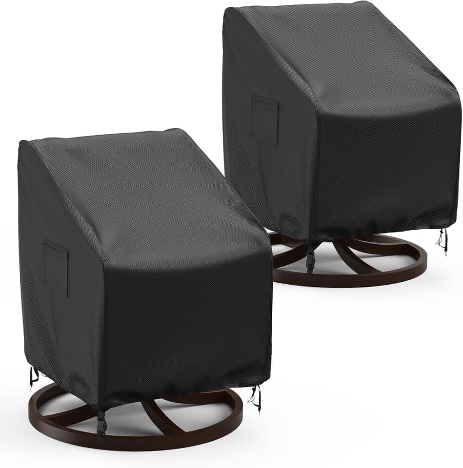 Swivel Patio Chair Covers, 2 Pack Waterproof Outdoor Rocking Chair Covers, Lawn Patio Furniture Covers, Heavy Duty Lounge Chair Cover, 33" W×37" D×38.5" H, Black