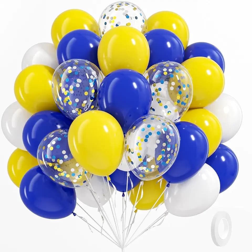 BAUANOOY Blue and Yellow Balloons, 60pcs 12 Inch Royal Blue Yellow White Balloon with Confetti Balloons for Wedding Graduation Baby Shower Birthday Party Decorations