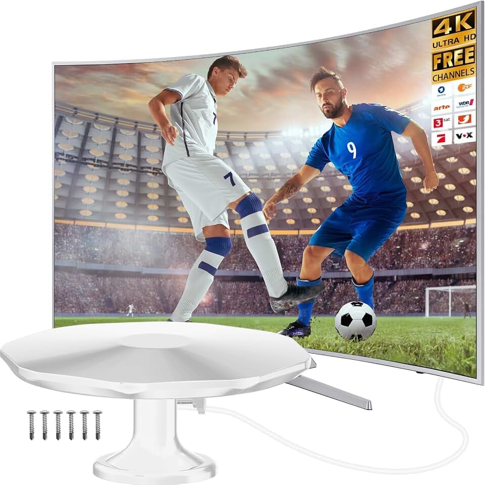 DVBT2 Antenne, zimmerantenne DVB-T & DVB-T2 Antennen mit Verstärker, Großer Reichweite und 360° Empfang, Zimmerantenne für Fernseher mit Starkem Magnetfuß, Geeignet für 4K 1080p & Alle TV