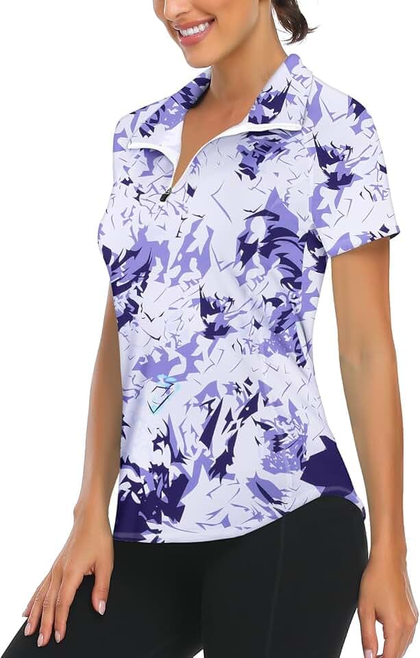 Syphiby Kurzärmeliges Damen-Poloshirt, 1/4-Reißverschluss, feuchtigkeitsableitend, Golf-Oberteil, Sport, Workout, Laufen, T-Shirt, S-XXL