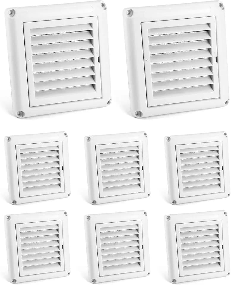 QWORK 4" White Louvered Vent Cover Set for Outdoor Dryer Exhaust, 8 Pack Covers Prevent Birds Nesting, Including Easy Installation Screws