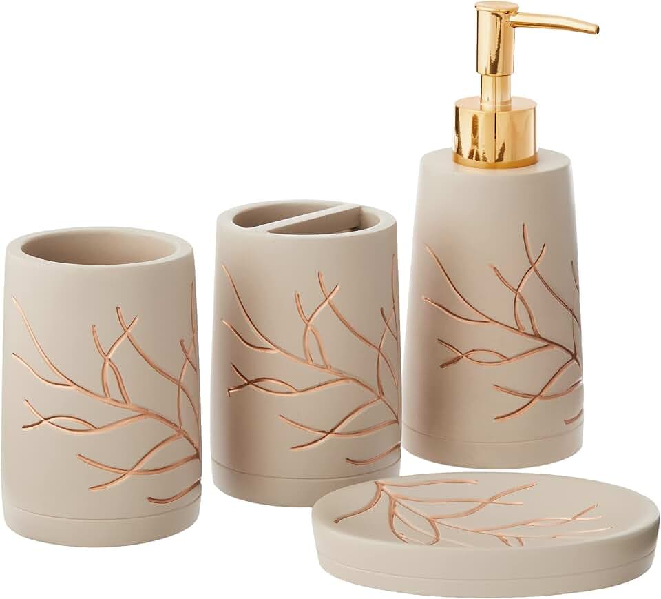 Sweet Home Collection Bathroom Accessories Sets Unique Collections Modern Classic Moderne dekorative schöne Badewanne und Dusche, Harz, Zweig-Design, 4-teilig