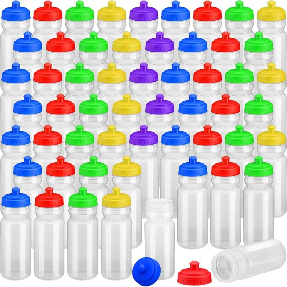 Didaey 100 Pack Water Bottles Bulk 20 oz Reusable Plastic Water Bottles with Pull Top Cap Dishwasher Safe Sports Drinking Bottle for Fitness, Hiking, Cycling, or Gym Workout
