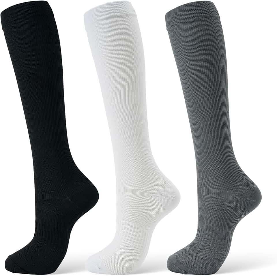 Compression Socks for Women & Men 15-20 mmHg, Knee High, 3 Pairs