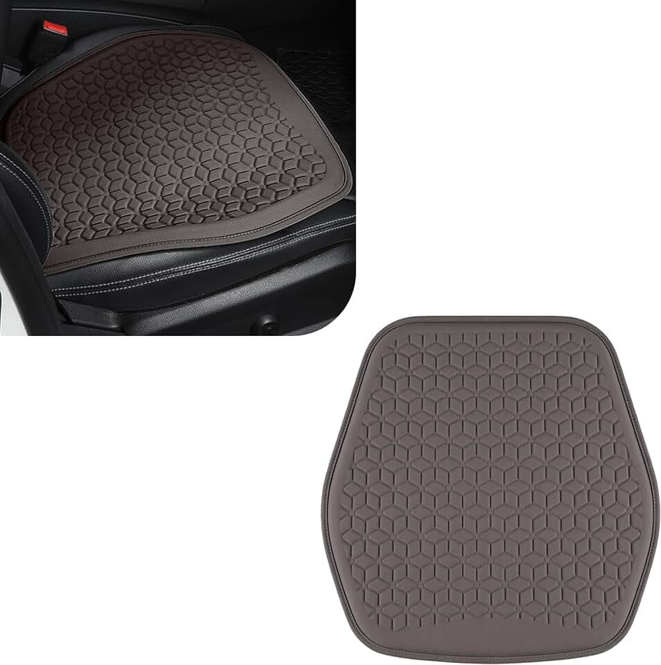 Thin Gel Car Seat Cushion, Non-Slip & Comfortable Automotive Front Seats Cushion Pad for Driver, Breathable Vehicle Interior Mat Cover Accessories (Coffee)