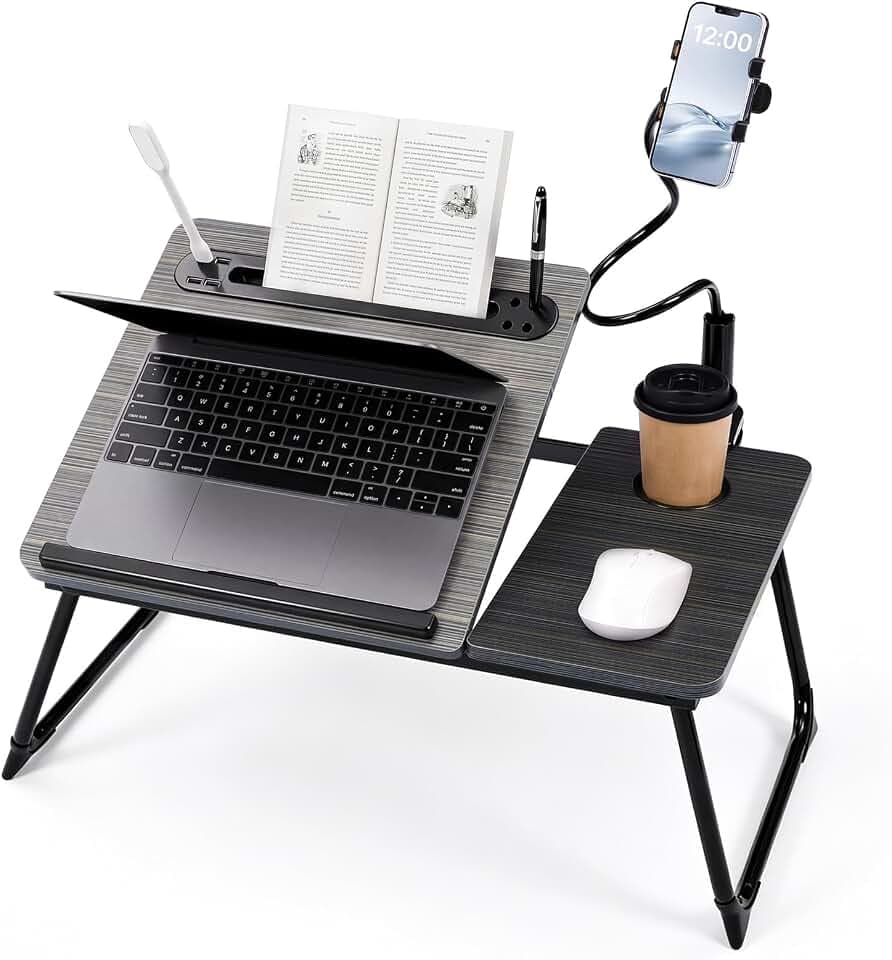 Nuanchu Black Gold Thread Laptop Desk with Phone Holder Adjustable, 5 Gears