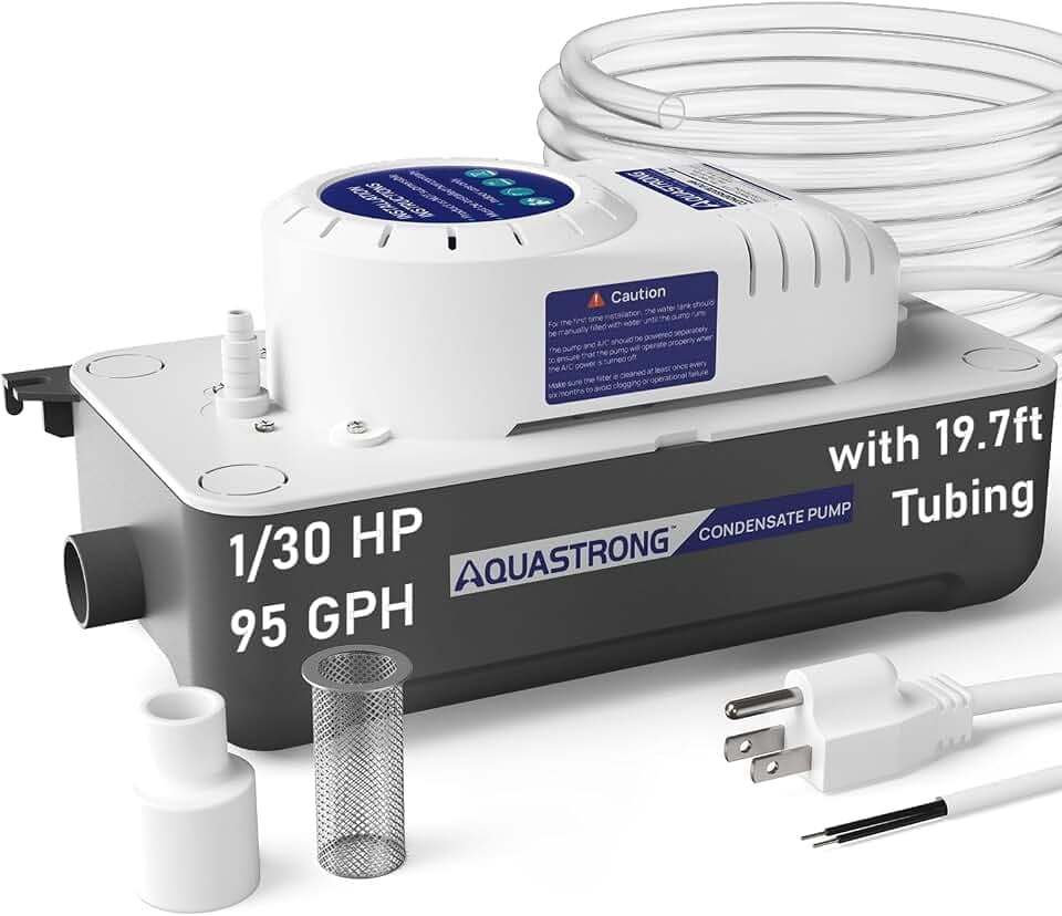 Aquastrong HVAC Condensate Pump, 115V/230V, Automatic Safety Switch, AC Condensate Removal for Air Conditioner, Furnace, Dehumidifier, 3.3' Power Cord, Light Gray