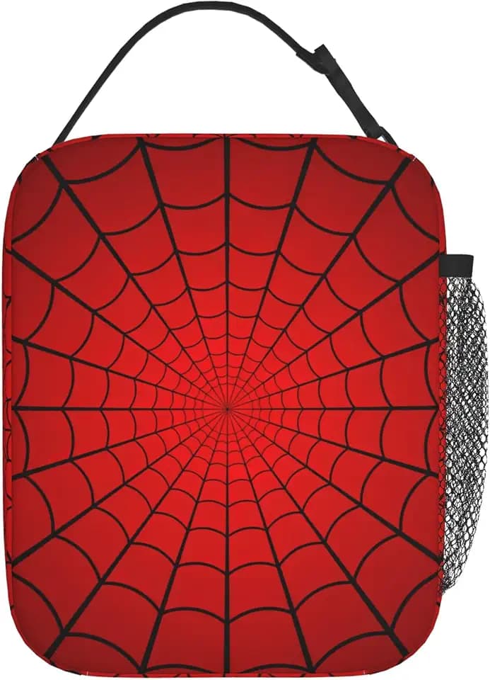 Lunch Bag for Boys Girls Kids Women Men, Insulated Reusable Leakproof Thermal High Capacity Lunch Box Bag with Front Pocket, Durable Cooler Tote Food Handbag for Work School Picnic (Spider)