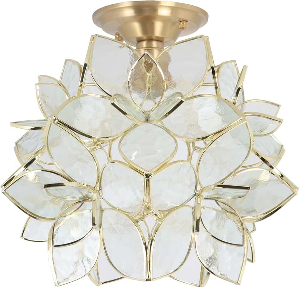 Bieye L11036 Flower Petals Tiffany Style Stained Glass Close to Ceiling Light for Home Decor (Clear, 12" Rose Lily)