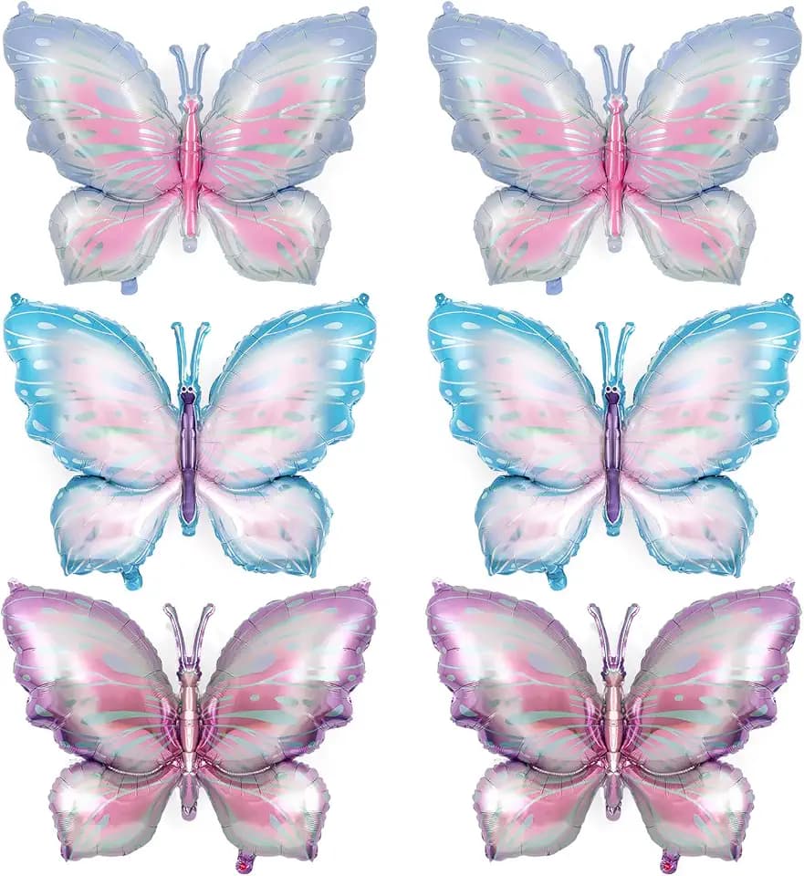 6 Pcs Butterfly Balloons, Butterfly Foil Mylar Balloon, Giant Colorful Butterflies Balloons for Butterflies Themed Party Wedding Birthday Baby Shower Party Decorations