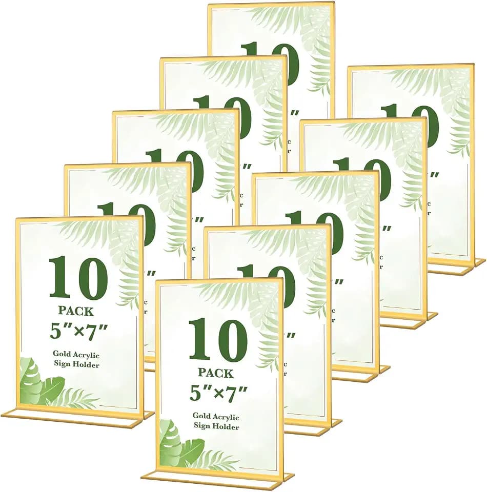 10 Pack Gold Acrylic Sign Holders 5x7 Double Sided Picture Frames