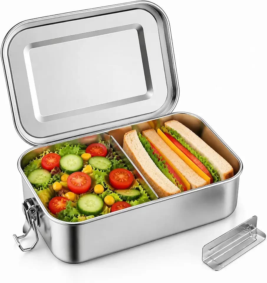 Brotdose Edelstahl mit Fächern, 1400 ml Bento Box Edelstahl Lunchbox mit Fächern, Brotdose Auslaufsicher mit Trennwänd, Jausenbox Metallbrotdosen Essensbox für Familie Schule Wandern