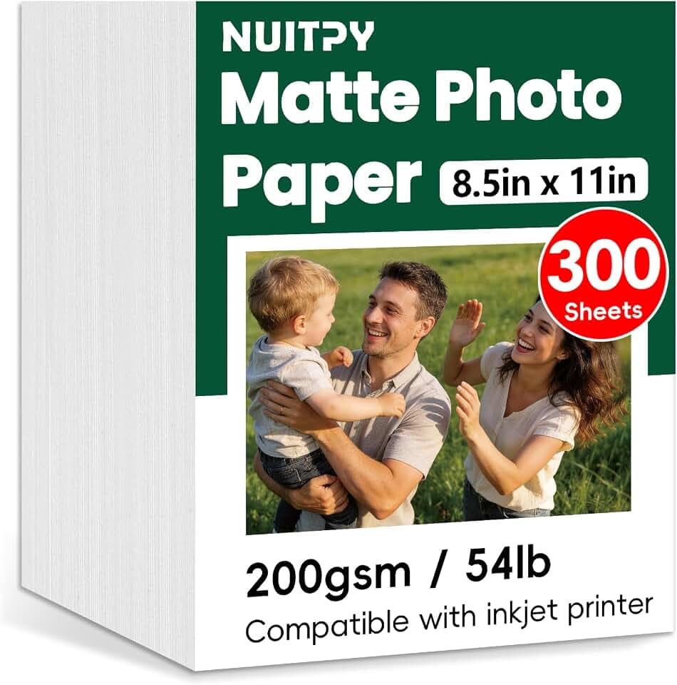 300 Sheets Matte Photo Paper, 8.5in x 11in, 200GSM / 54lb