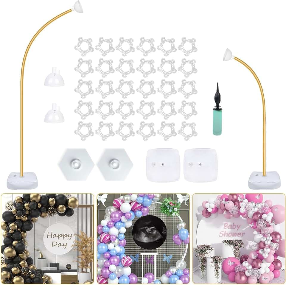 Gold Balloon Arch Stand Kit, 9.3ft & 6ft Free Bending Soft Balloon Flower Backdrop Stands Set with Water Base for Birthday Party Decorations Baby Shower Wedding Graduation Balloons Decor