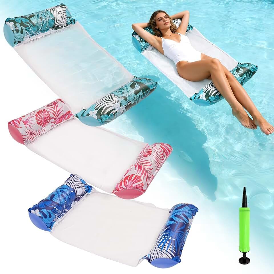 4 Pack Upgrated XL Water Pool Floats, 4-in-1 (Hammock, Saddle, Lounge Chair, Drifter) Multi-Purpose Water Pool Float, Non-Stick PVC Material.