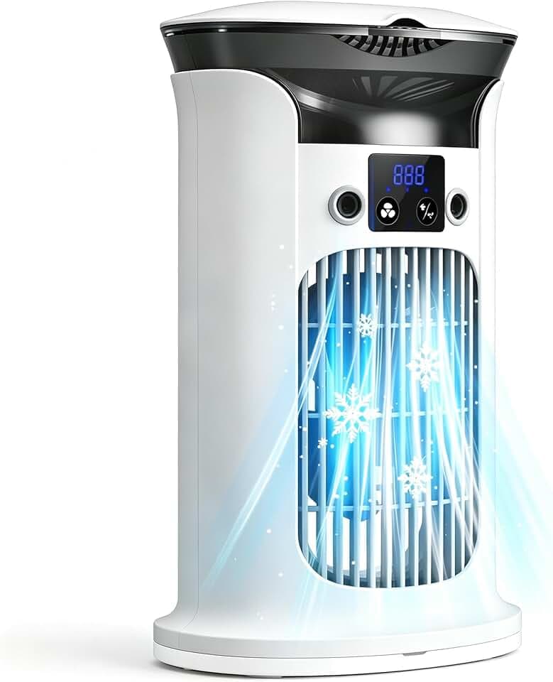 Mobile Klimaanlage Mini Klimagerät, Luftkühler mit 800ml Wassetank Verdunstungskühlung,Kleine Klimaanlage Mobil für Zimmer, Air Conditioner Portable, Mobile Klimagerät ohne Abluftschlauch Leise (Weiß)