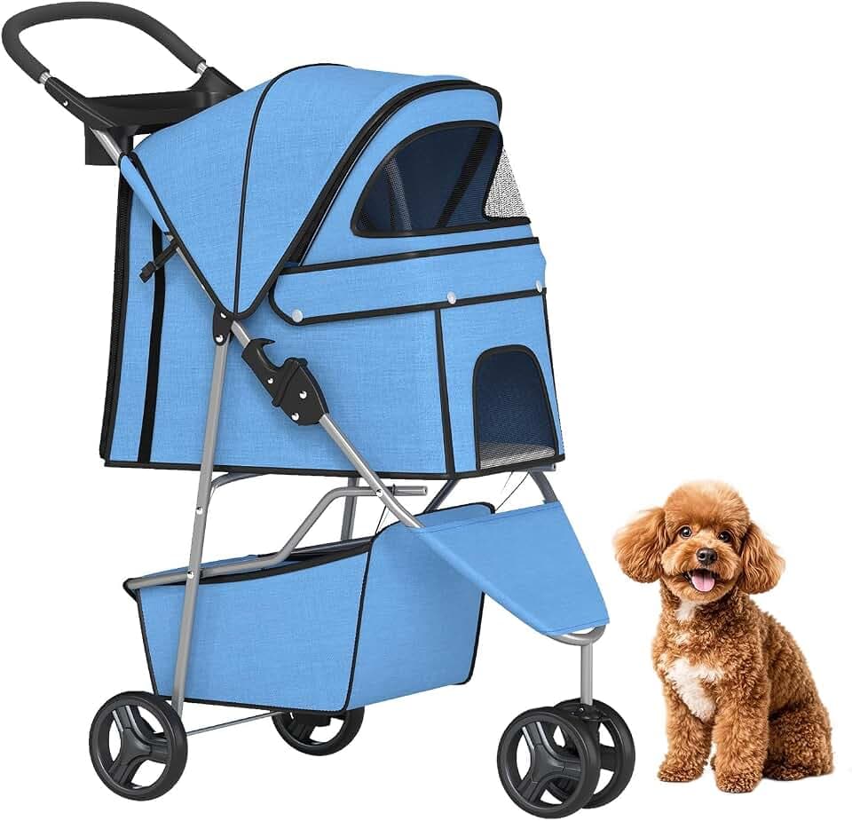 BestPet | 3-Wheel Pet Stroller | Blue | Foldable Dog and Cat Stroller