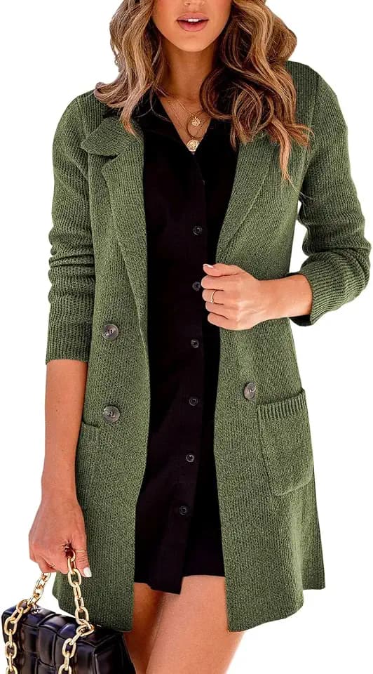 Danedvi Women Open Front Lapel Collar Cardigan Button Down Long Sweaters Cardigan Solid Outerwear Coats