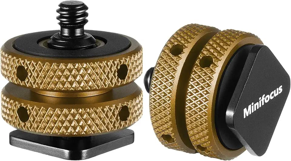 MINIFOCUS Camera Hot Shoe Mount Adapter, Double Nut with 1/4" and 3/8" Aluminum Alloy Tripod Screw Flash Shoe Mount for LED Monitors, Microphone, DSLR Field Monitor (Pack of 2)