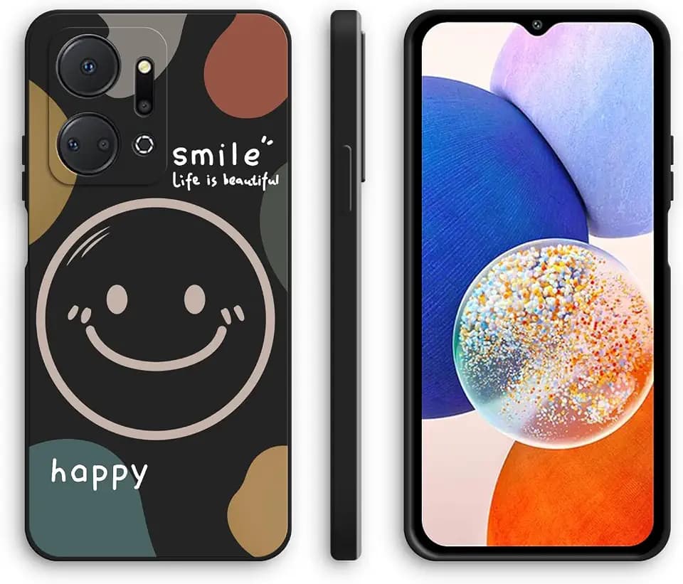 XINYEXIN Silikon Hülle für Honor X7a mit Süßes Muster Ultra Dünn Gerade Kante Weiches Silikon Handyhülle Stoßfest Schutzhülle - Smile, Black