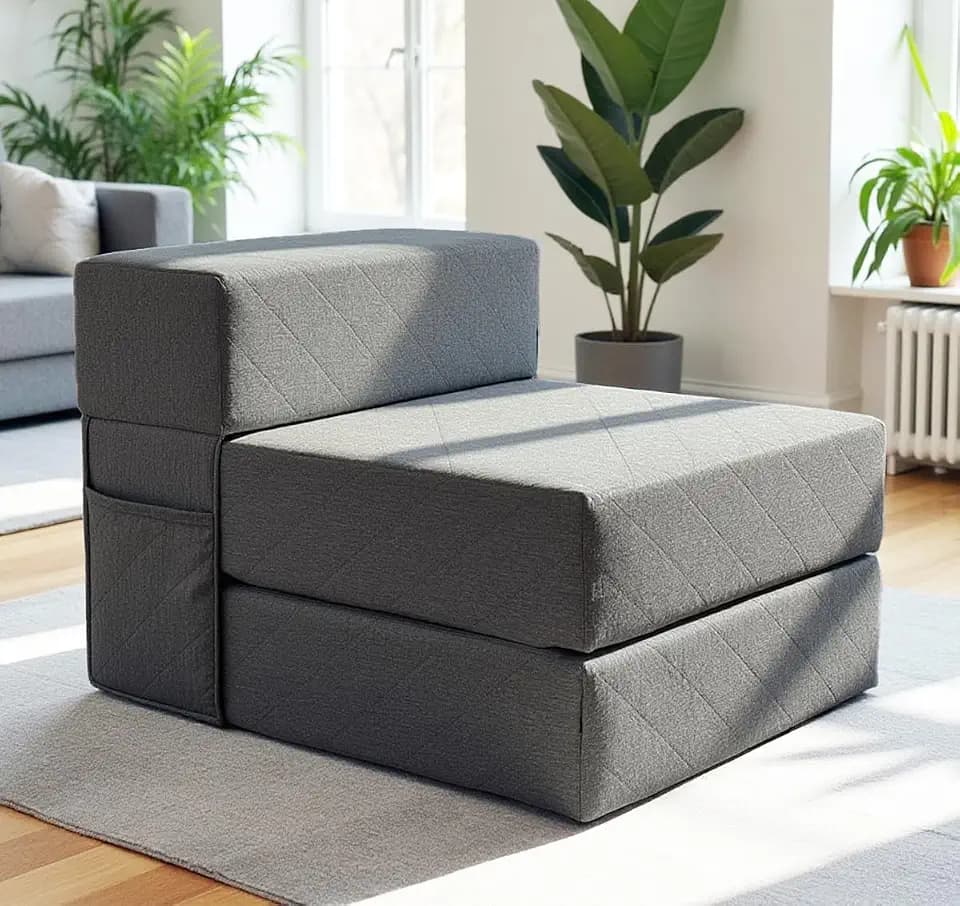 Schlafsessel mit Bettfunktion 75 cm – bequemes Gästebett, Cord, faltbar.