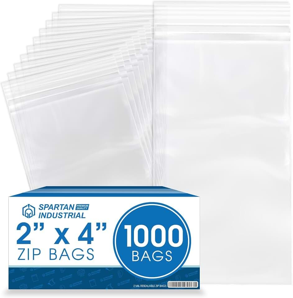 2” X 4” (1000 Count) 2 Mil Clear Reclosable Zip Plastic Poly Bags