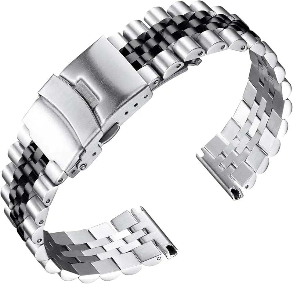 BINLUN Stainless Steel Watch Band Replacement Metal Watch Strap with Double Locking Foldover Clasp for Men Women 18mm 20mm 22mm 24mm 26mm in Silver, Gold, Black, Rose Gold, Two Toned
