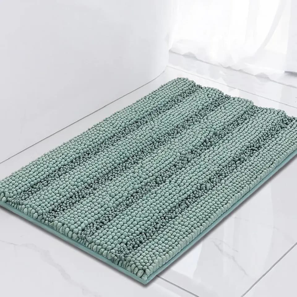 Turquoize Small Bathroom Rug 17x24, Chenille Bath Rug, Duckeggshell Blue