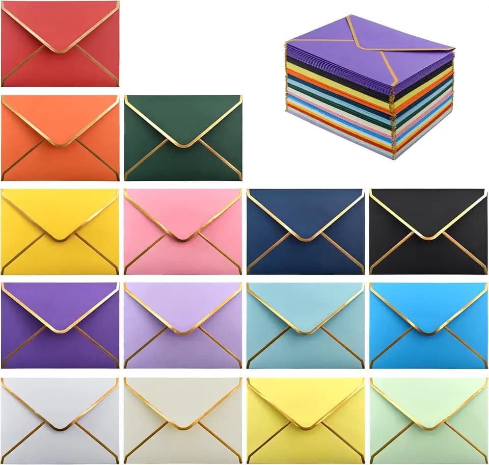 VANRA 150 PCS bunte Einladungsumschläge selbstversiegelnde A6 Umschläge V-Klappe mit Goldrand für 10 x 15 cm Grußkarten, Hochzeitseinladungen, Abschlussfeiern, Fotos (15 Farben, A6)