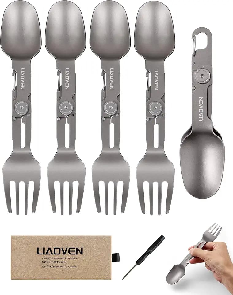 (4Pack) Titanium Spork 3 in 1 Folding Fork and Spoon Camping Utensils Set