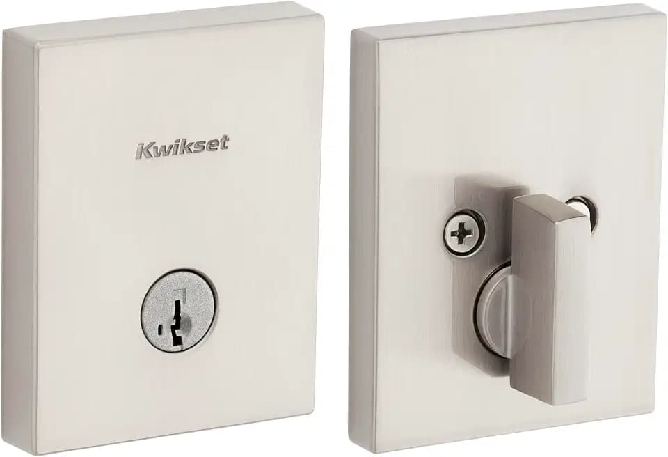 Kwikset San Clemente Deadbolt Lock, Satin Nickel Rectangle Exterior Keyed Front Entry Door, Pick Resistant SmartKey Rekey Security, Single Cylinder Dead Bolt, with Microban Protection