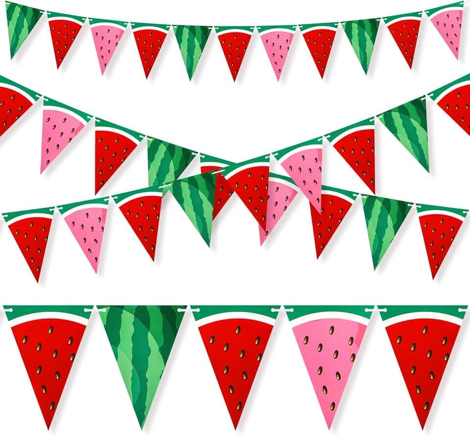 Tudomro 4 Pcs 39.37 ft Watermelon Banner Garland Watermelon Party Decor