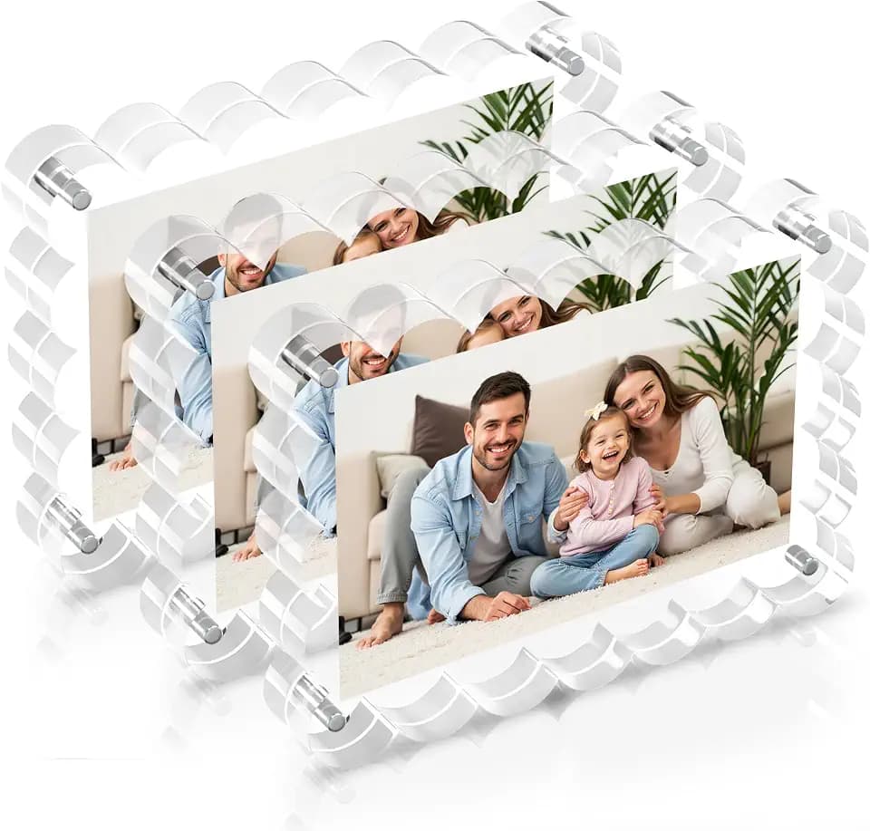 4 x 6 Acrylic Picture Frames 3 Pack, Frameless Magnetic Photo Frame Double Sided Self Standing, Thick Clear Picture Frame Gifts Ideal for Bedroom Living Room