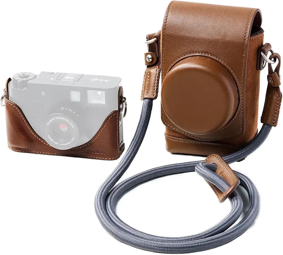 SMALLRIG Leather Case Kit for FUJIFILM X Half, Retro Style Full-Cover Carrying Bag with Half Leather Case, Built-in Card Pocket, Portable and Protecting with Woven Shoulder Strap (Brown) - 5218