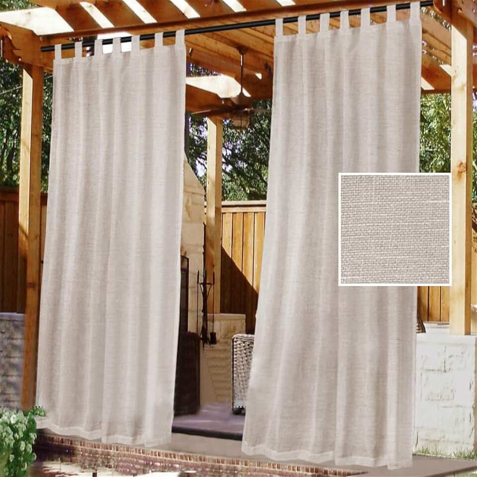 Outdoor Vorhänge, Abnehmbares, Klebriges Tab-Top Zum Einfachen Aufhängen Und Abwickeln, wasserdichte Außenveranda Mit Weißem Gardinen-Innendeck Im Freien, 2 Paneele (2X 132x240 cm,Natürlich)