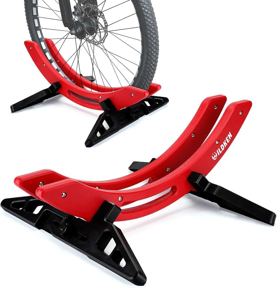 WILDKEN Fahrradständer Boden für Mountainbike Rennräder Gravel Bike Ständer | Rennrad Ständer für 30-80mm Fahrradreifen, Verstellbare Fahrrad Ständer Hinterrad Fahrradhalterung für Garage Wohnung Rot