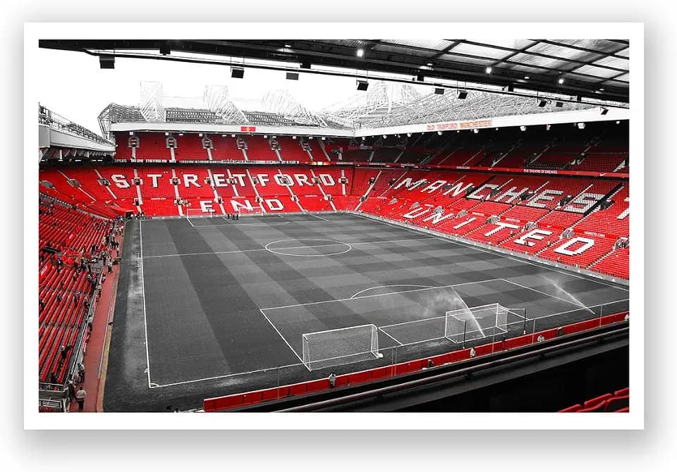 ArtsyCanvas Manchester United - Old Trafford (36x20 Poster) Wall Art Canvas Soccer fan Futbol wall canvas Soccer posters Dorm Decor Man Cave Decoration Wall Art for Boys