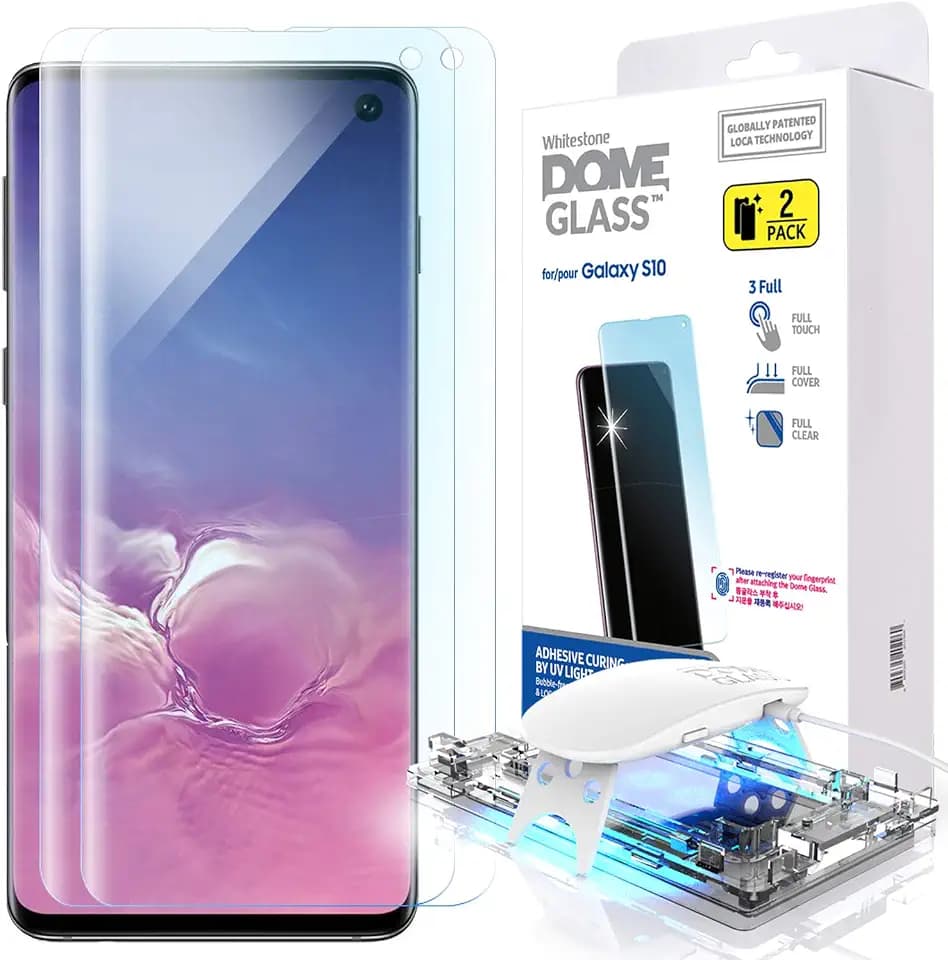 Samsung Galaxy S10 Telefon-Bildschirmschutz, [Dome Glass] Gebogene Kante Keine UV Lamp von Whitestone (2 Stück)