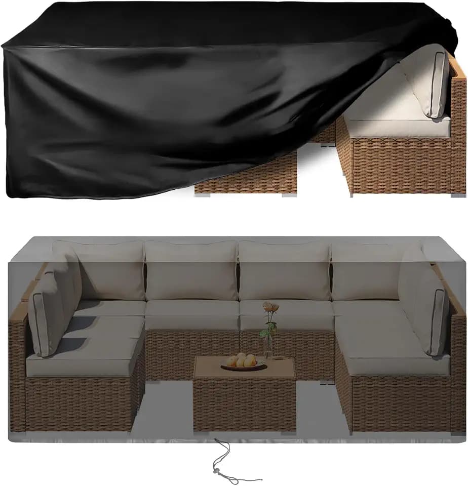 UPGRADE Outdoor Furniture Covers, Custom Size 111"(L) x 74"(W) x 30"(H) Rectangular Patio Table and Chair Waterproof Covers, Heavy Duty 420D, Black