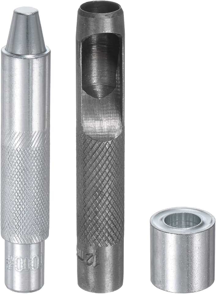 HARFINGTON Eyelet Hole Punch Die Tool 12mm/0.47"" Leather Hollow Hole Punch 12mm Installation Tool 45# Steel Eyelet Grommet Setting Tool Kit with Base for Fabric Clothing Crafts Bags, Silver Tone