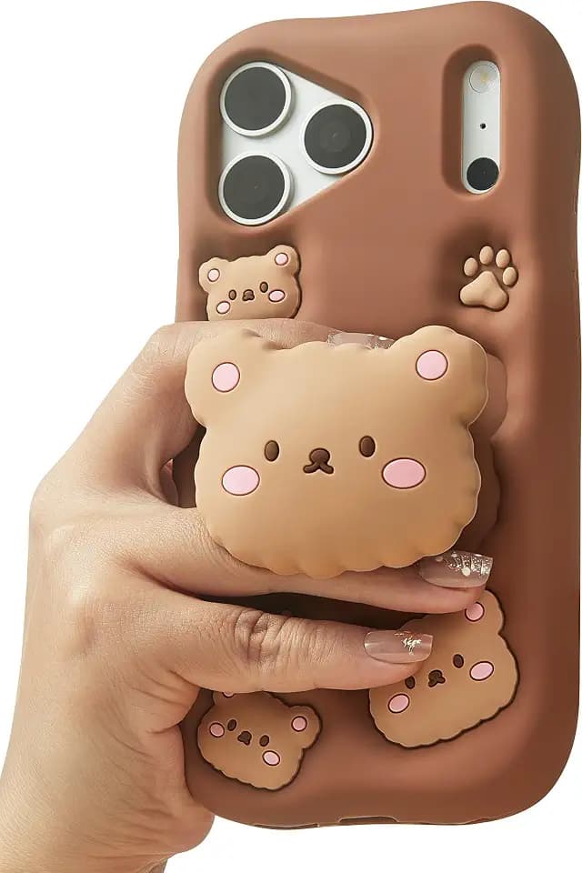 for iPhone 17 Pro Max Case, Kawaii Teddy Bear Pop-Up Grip for Girls