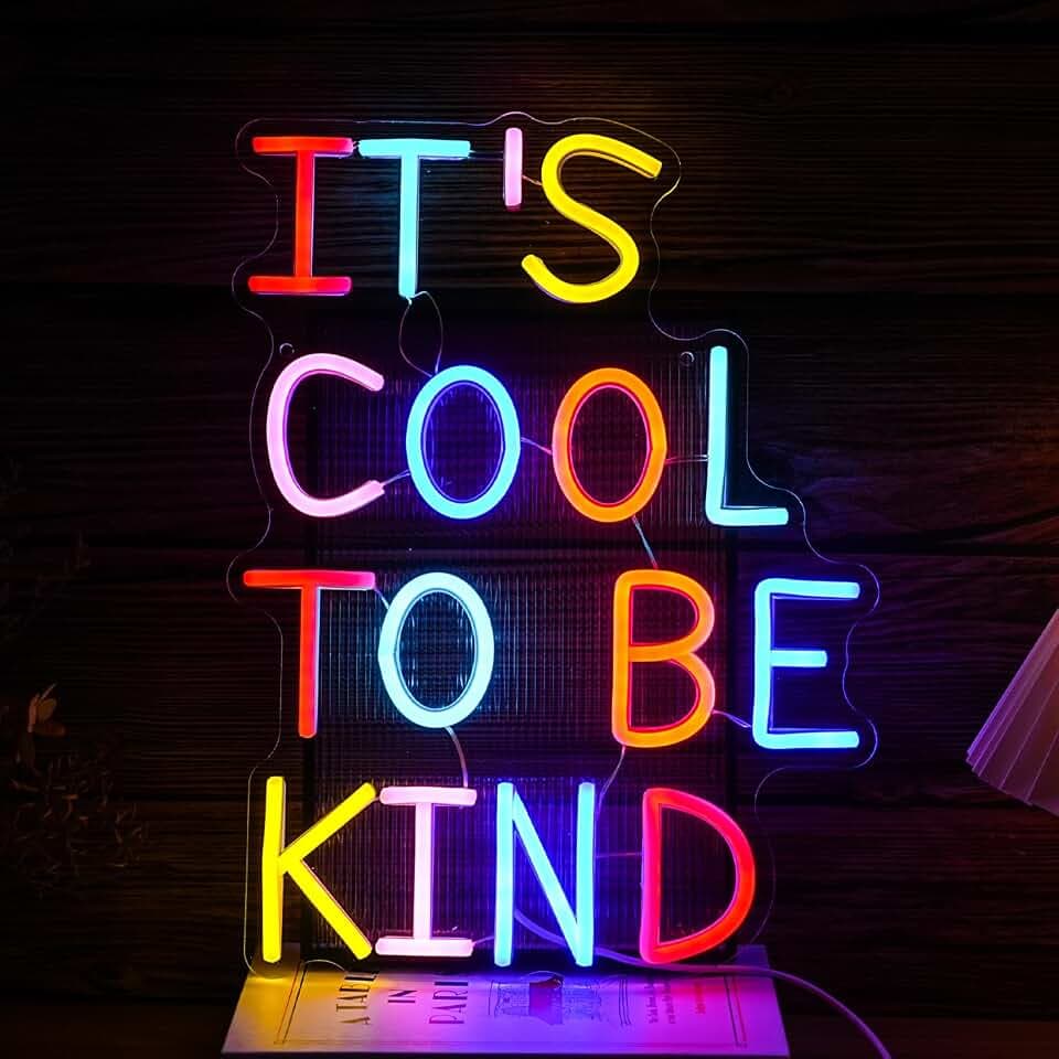 It's Cool To Be Kind Neon Sign Student Led Neon Light Powered by USB for Wall Decor Dimmable Be Kind Neon Light Sign for Classroom Bedroom Office Club Shop Bar School (Multicolored)
