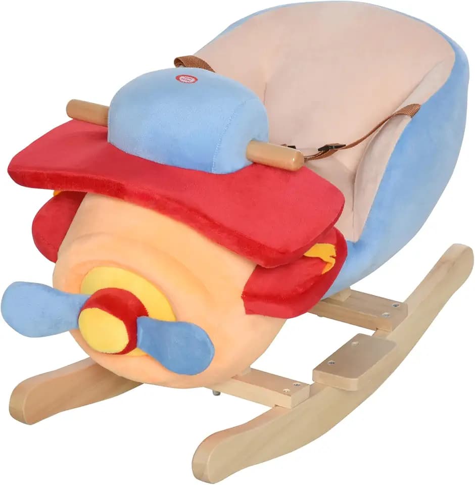 Qaba Kids Rocking Horse Baby Ride-on Plane Toy Seat Belt for 18 Month +