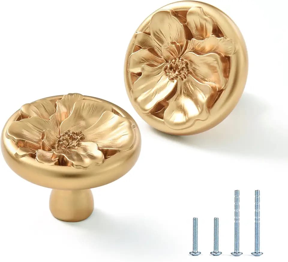 Satanga Flower Cabinet Pulls Handle Knob Drawer for Kitchen Dresser Wardrobe Bathroom and Cupboard One Hole Hardware Knobs for Girl Easy Installation Pack of 10 Champagne Bronze