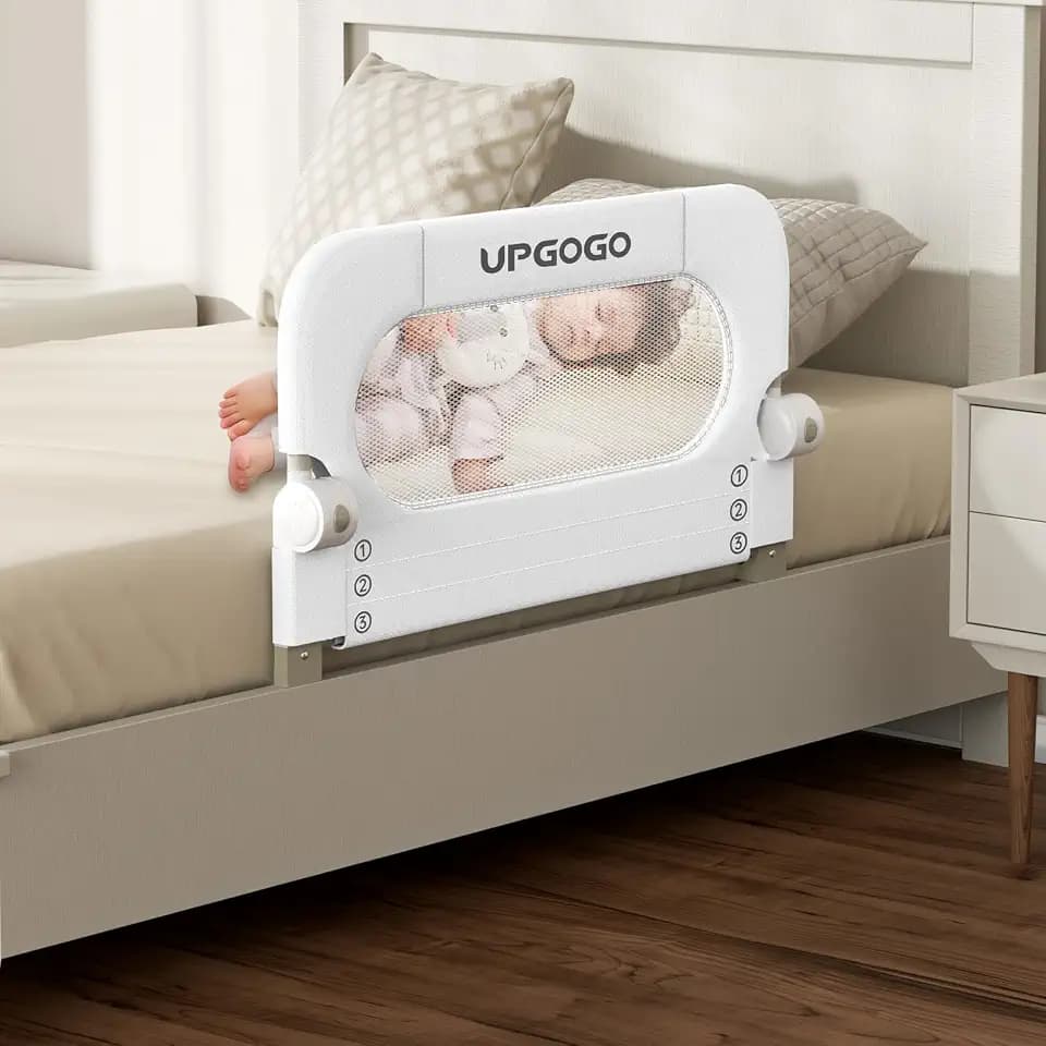 UPGOGO Folding Bed Rail for Toddlers, White, 33" L x 23.6" H