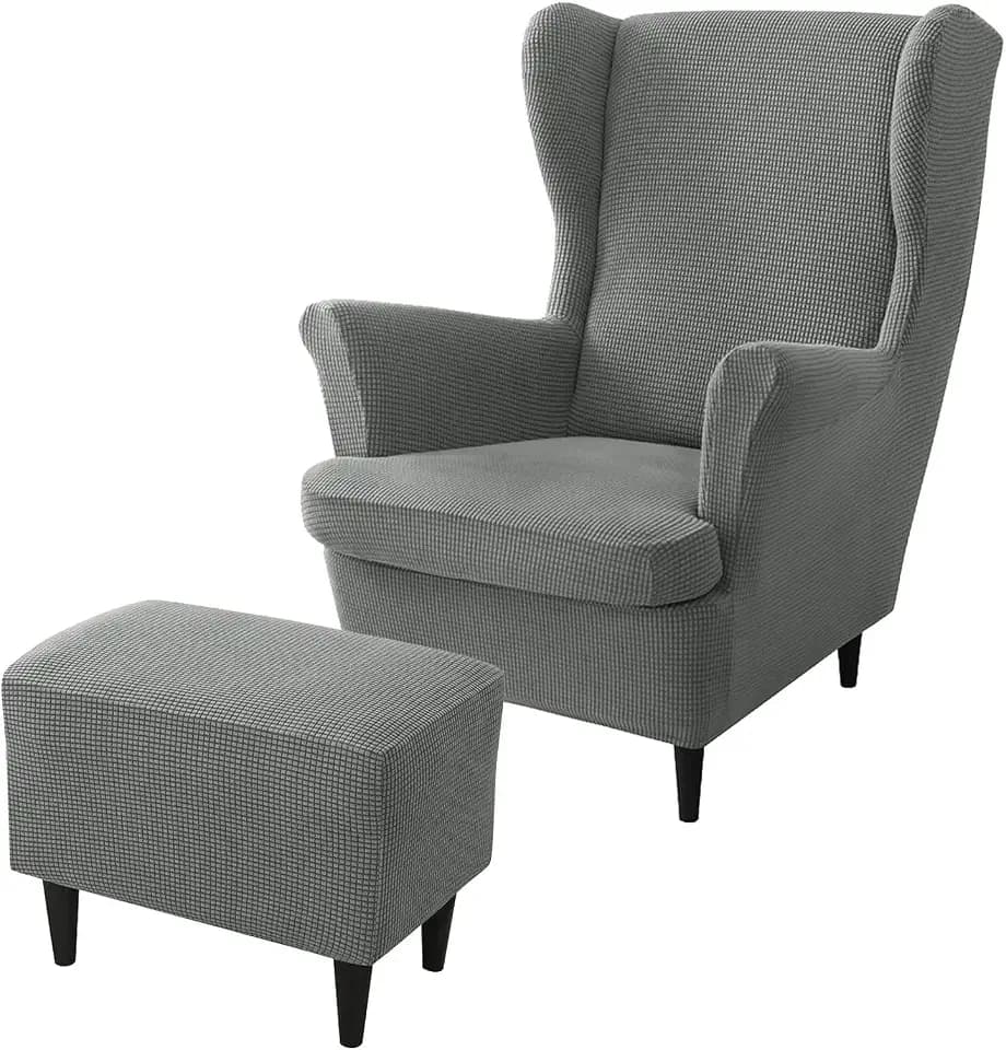 rackbone Ohrensesselbezüge, Ohrensessel-Bezug und Ottoman-Hocker-Bezug Sofabezug mit elastischem Band waschbarer Sessel-Schutzbezug für Wohnzimmer,9