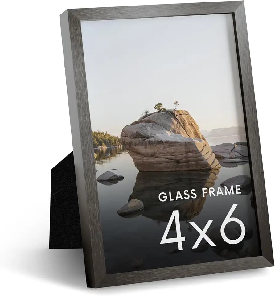HAUS AND HUES 4x6 Picture Frame with Real Glass & Gray Premium-Grade Metal - Aluminum 4x6 Frame - Includes Easel Back, Hanging Kit - Ideal for Home, Office (4x6 in, Gray)
