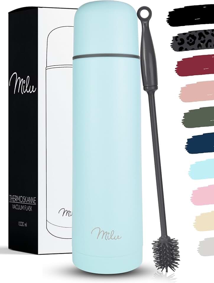 Milu Thermosflasche Thermoskanne Isolierflasche 1L, 750ml, 500ml - Isolierte Edelstahl Trinkflasche, 100% Auslaufsicher, Doppelwandisolierung (Babyblau, 500ml)