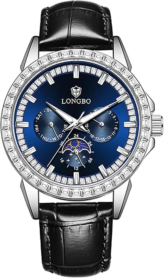 BESTKANG Mens Watches Leather Luxury Fashion Dress Analog Quartz Wrist Watch Luminous Waterproof Moon Phase Date