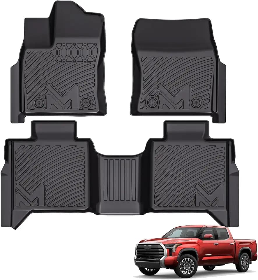 TPE Automotive Floor Mats Custom for 2022-2026 Toyota Tundra (Only for CrewMax Cab), All Weather Cover Protection Waterproof Black Floor Liner Front & Rear Row Full Set Car Mats, 3PCS